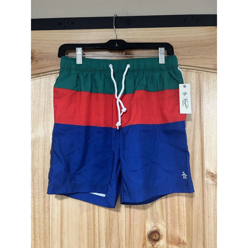 Original Penguin By Munsingwear Boys Swim Trunks Red Blue Green Color Block S